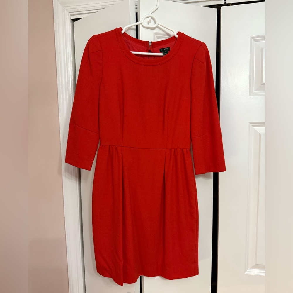 J. Crew Preppy Coral Red Long Sleeve Dress